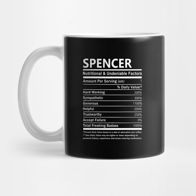 Spencer Name T Shirt - Spencer Nutritional and Undeniable Name Factors Gift Item Tee by nikitak4um